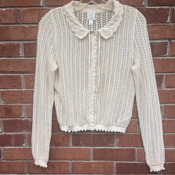 GAP x DOEN Linen-Blend Pointelle Cardigan in Chino Beige Size XS - Picture 3 of 12